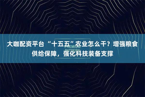 大咖配资平台 “十五五”农业怎么干？增强粮食供给保障，强化科技装备支撑